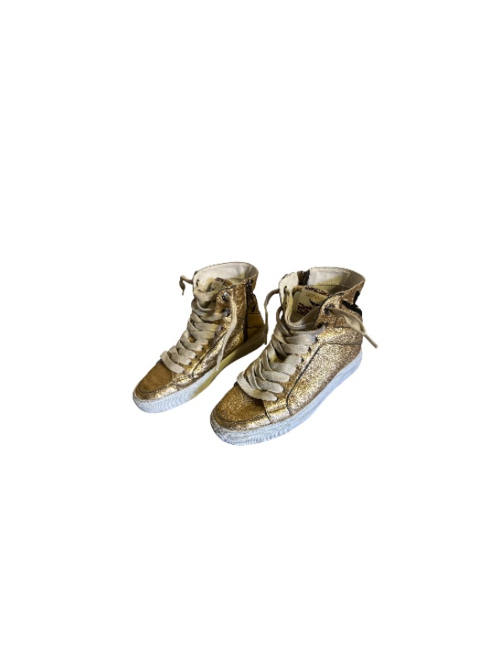 Zadig & Voltaire “High Flash” Gold Leather High Top Sneakers - Women’s Size 36